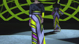 LOOK 13 FLASH and FLINT | Black satin blouse with striped cuffs. A-line skirt in satin