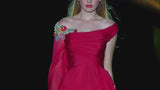 Look 28 DELANIA | Red chiffon dress with asymmetrical skirt