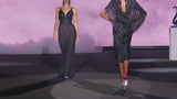 Look 23 XISELA | Long party dress in black ruffled tulle and rhinestones