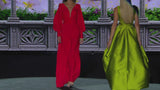 LOOK 3 GISELE | Geranien-satin festkleid mit ausgestelltem rock