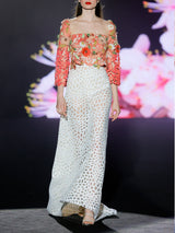 LOOK 1 INFINITY | Long printed chiffon dress with asymmetrical neckline