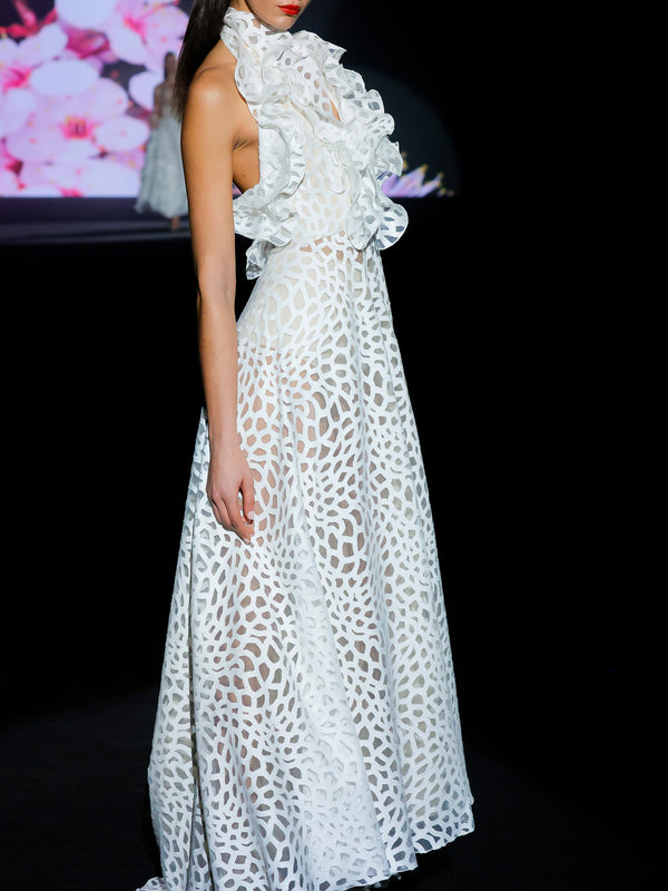 LOOK 11 Vestido LEOPARD | Vestido de fiesta en organza devoré estampada con escote en V y falda con vuelo