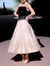 LOOK 13 Vestido NARCISUS | Vestido de fiesta midi en terciopelo y organza nude con microvolantes y flecos de azabache