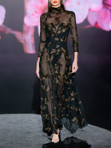 LOOK 1 INFINITY | Long printed chiffon dress with asymmetrical neckline
