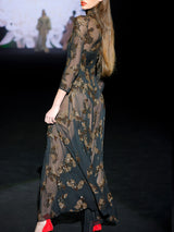 LOOK 1 INFINITY | Long printed chiffon dress with asymmetrical neckline