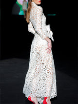 LOOK 1 INFINITY | Long printed chiffon dress with asymmetrical neckline