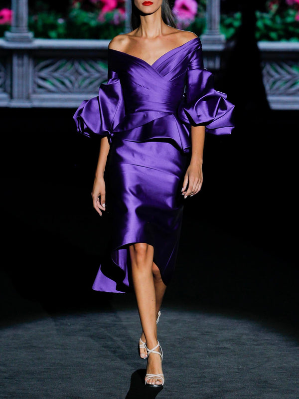 Vestido de fiesta en mikado color violeta de Hannibal Laguna