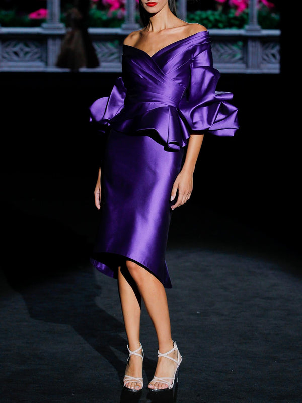 Vestido de fiesta en mikado color violeta de Hannibal Laguna