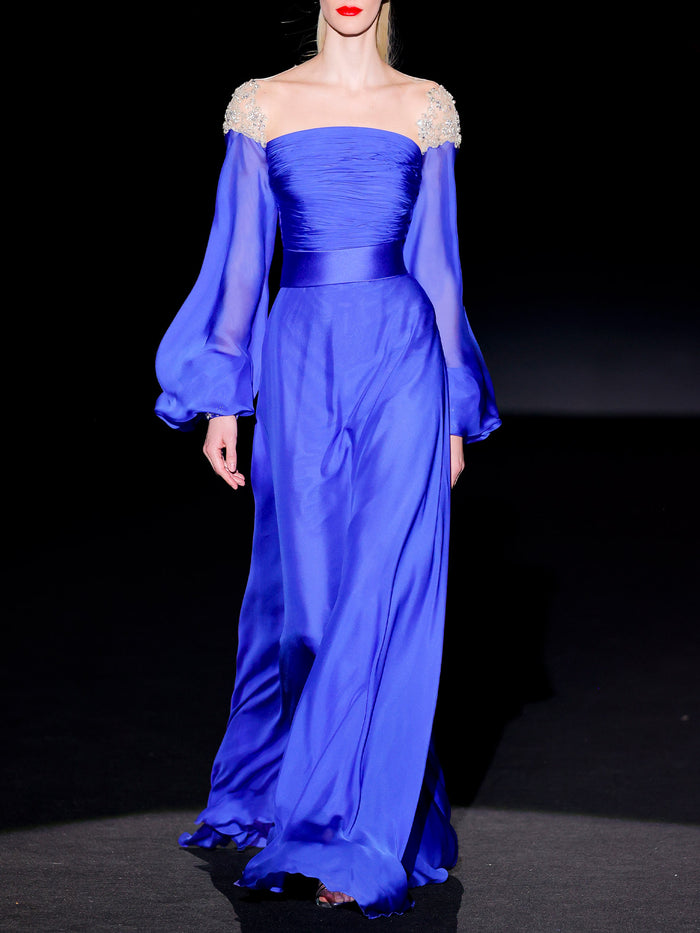 Hannibal laguna LOOK 23 Vestido JACOLIER | Vestido de fiesta realizado en gasa de seda color azul royal y swarovski