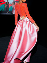 LOOK 1 INFINITY | Long printed chiffon dress with asymmetrical neckline