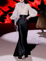 LOOK 25 Body NACAR y falda NILS | Conjunto de fiesta con body de mangas XXL y falda sirena de mikado negro