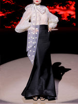 LOOK 25 Body NACAR y falda NILS | Conjunto de fiesta con body de mangas XXL y falda sirena de mikado negro