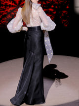 LOOK 25 Body NACAR y falda NILS | Conjunto de fiesta con body de mangas XXL y falda sirena de mikado negro