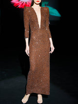 LOOK 1 INFINITY | Long printed chiffon dress with asymmetrical neckline