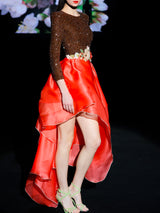 LOOK 1 INFINITY | Long printed chiffon dress with asymmetrical neckline