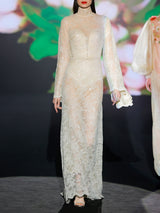 LOOK 1 INFINITY | Long printed chiffon dress with asymmetrical neckline