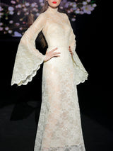 LOOK 1 INFINITY | Long printed chiffon dress with asymmetrical neckline