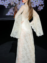 LOOK 1 INFINITY | Long printed chiffon dress with asymmetrical neckline