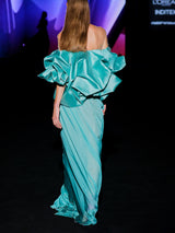 LOOK 29 Cuerpo & Falda MYSTERY & MINA | Conjunto de fiesta con cuerpo flor en mikado maldivas y falda capa en gasa a juego