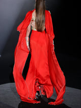 LOOK 1 INFINITY | Long printed chiffon dress with asymmetrical neckline