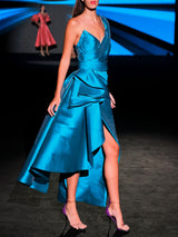 LOOK 32 Vestido MINUIT | Vestido de fiesta en mikado maldivas con escote corazón en pico, falda sirena y abertura con volantes