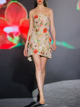 LOOK 1 INFINITY | Long printed chiffon dress with asymmetrical neckline