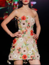 LOOK 1 INFINITY | Long printed chiffon dress with asymmetrical neckline