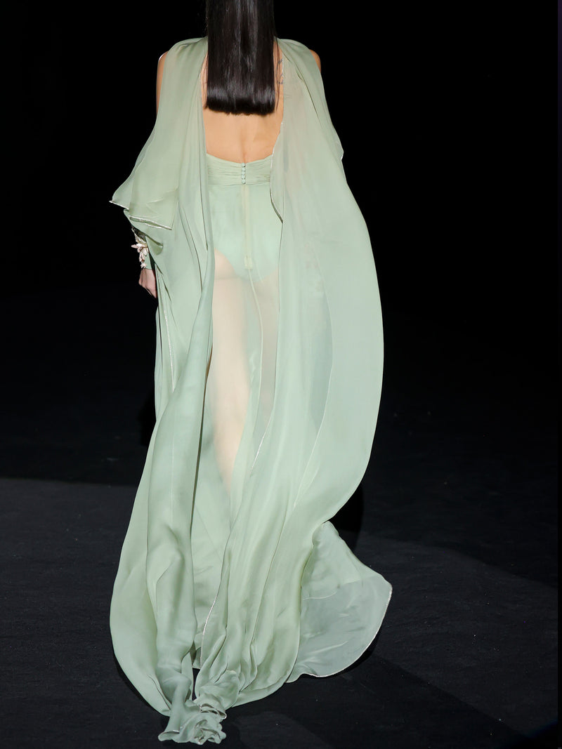 GUARDA 1 INFINITO | Abito lungo in chiffon stampato con scollo asimmetrico