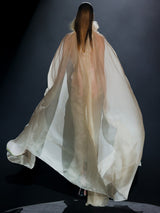 LOOK 1 INFINITY | Long printed chiffon dress with asymmetrical neckline