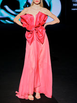 LOOK 35 Vestido MIRAVILIA | Vestido de fiesta en mikado y gasa coral con lazo escultural en cintura y falda de capa fluida