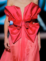LOOK 35 Vestido MIRAVILIA | Vestido de fiesta en mikado y gasa coral con lazo escultural en cintura y falda de capa fluida