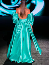 LOOK 36 Vestido MARIVENT & Mangas MISHA | Vestido de fiesta en mikado menta con cuerpo corsé y falda voluminosa con abertura