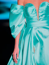 LOOK 36 Vestido MARIVENT & Mangas MISHA | Vestido de fiesta en mikado menta con cuerpo corsé y falda voluminosa con abertura