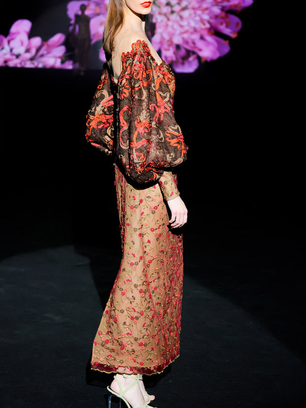 LOOK 5 Vestido LUCIL | Vestido de fiesta en tul bordado y chantilly con cuello halter