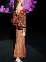 LOOK 1 INFINITY | Long printed chiffon dress with asymmetrical neckline