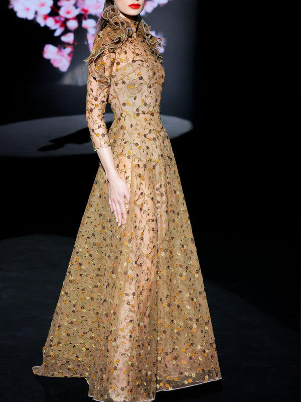LOOK 7 Vestido LORENTIA | Vestido de fiesta en tul bordado con escote palabra de honor y falda corola