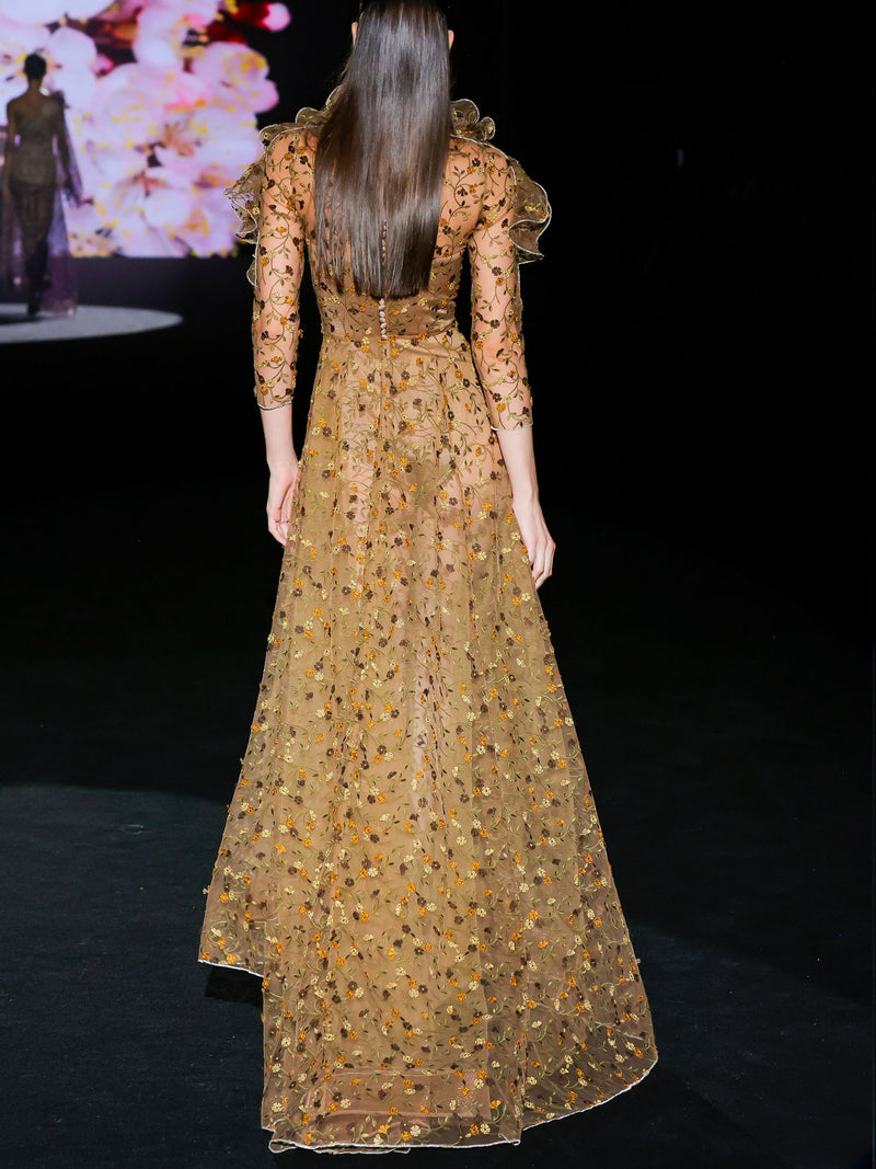 LOOK 7 Vestido LORENTIA | Vestido de fiesta en tul bordado con escote palabra de honor y falda corola