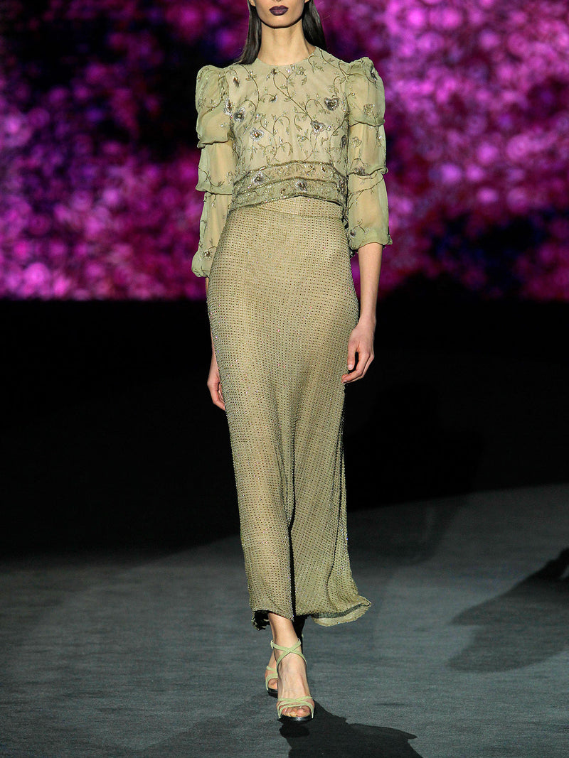 Blouse en mousseline brodée vert olive HANNIBAL LAGUNA