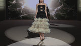 LOOK 28 Vestido NEPTUNO | Vestido de fiesta en terciopelo bordado con amplia falda de volantes de organza plisada