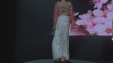 LOOK 1 INFINITY | Long printed chiffon dress with asymmetrical neckline