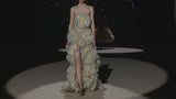 LOOK 33 Vestido NABILA | Vestido de fiesta en tul transparente con flores XXL, falda evasé y cola