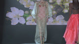 LOOK 1 INFINITY | Long printed chiffon dress with asymmetrical neckline