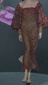 LOOK 5 LUCIL Dress | Party dress in embroidered tulle and chantilly with halter neck