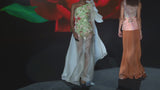 LOOK 1 INFINITY | Long printed chiffon dress with asymmetrical neckline