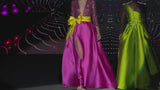 LOOK 42 IVELAND | Vestido de fiesta largo en mikado pique color fresa.