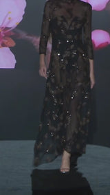 LOOK 14 LAGUNITA Dress | Party dress in embroidered chiffon with halter neckline and layered skirt