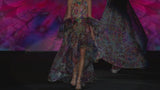 LOOK 1 INFINITY | Long printed chiffon dress with asymmetrical neckline