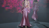 LOOK 1 INFINITY | Long printed chiffon dress with asymmetrical neckline