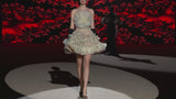 LOOK 26 Vestido NIKITA | Vestido de fiesta corto en organza natural plisada con gran flor y falda de volantes