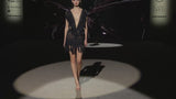 LOOK 5 Vestido NILO-NADIA | Vestido de fiesta corto en otomán negro con escote corazón, flecos y bordados de azabache